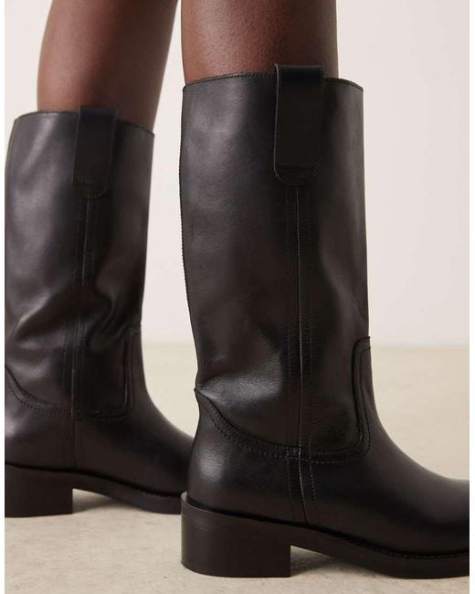 ASOS Natural Cindy Leather Pull On Boots