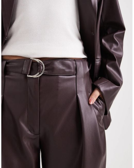 ASOS Purple Faux Leather Pleated Barrel Leg Trousers With Belt