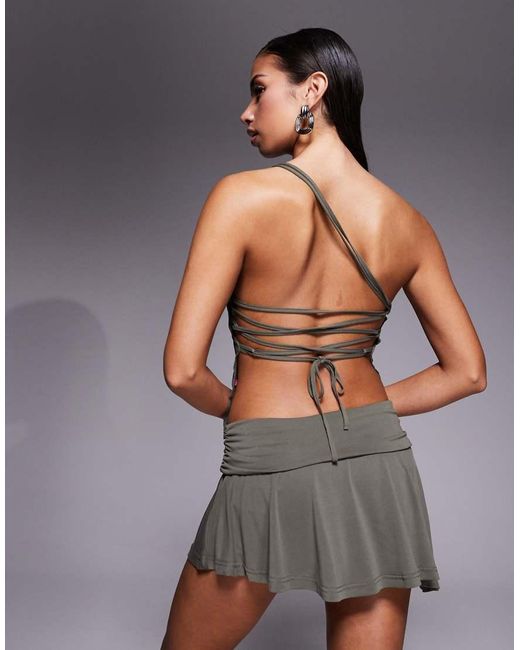 Edikted Gray Janah Asymmetric Foldover Mini Skort