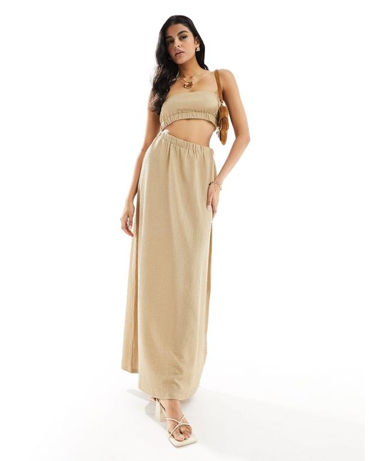 4th & Reckless Metallic Textured Bandeau Cut Out Side Maxi Dress
