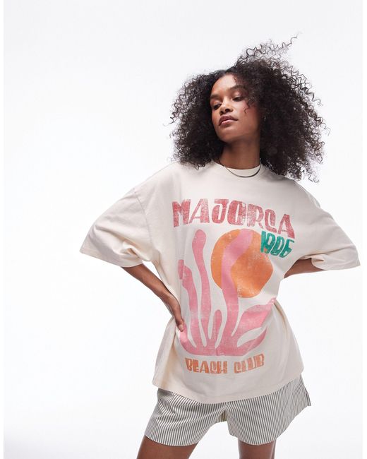 T-shirt oversize à imprimé artistique majorca - taupe TOPSHOP en coloris Natural