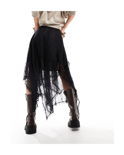 Miss Selfridge Black Lace Hanky Hem Maxi Skirt