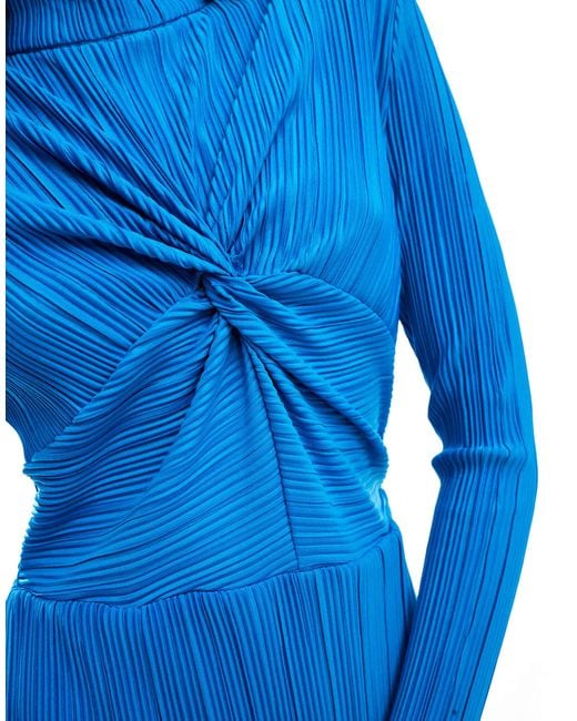 Y.A.S Blue High Neck Plisse Midi Dress