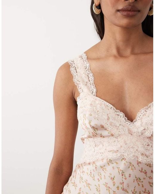 Miss Selfridge Natural Satin And Lace Maxi Dress