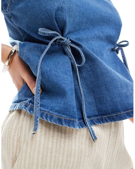 ASOS Blue Denim T-shirt With Cinched Waist Ties