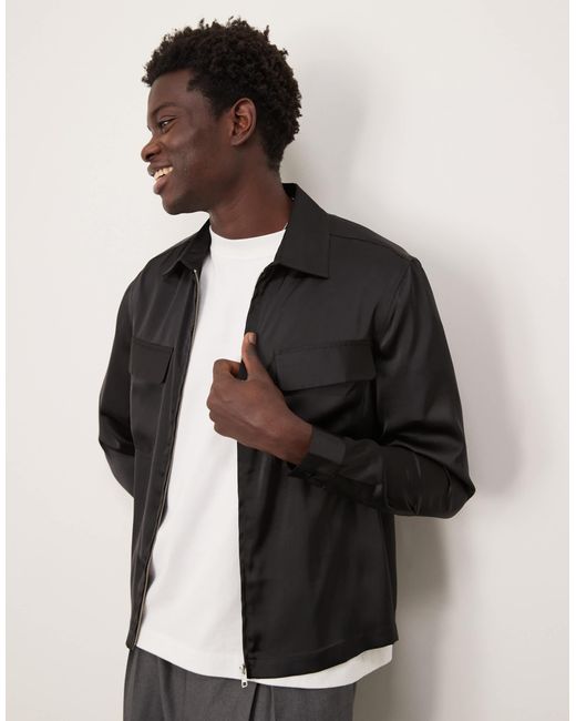 ASOS Black Overshirt With Patch Pockets for men