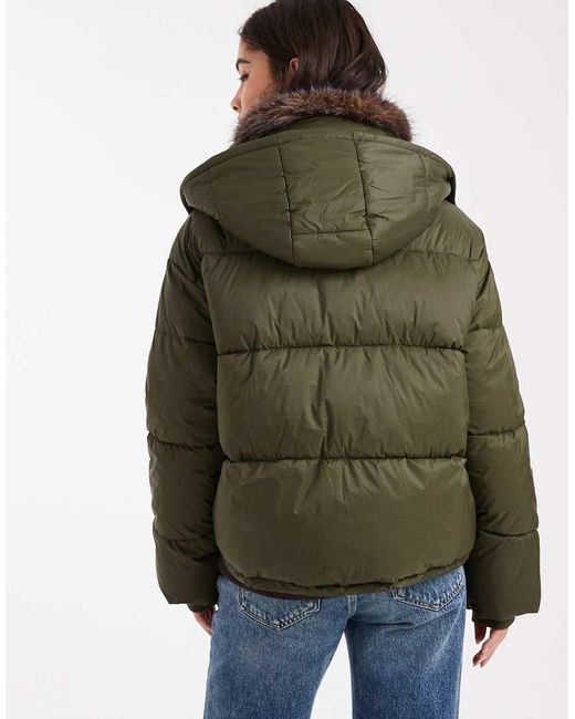 South Beach Blue Padded Jacket With Faux Fur Lined Hood