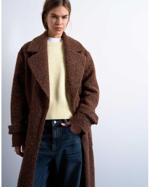 Cappotto Taglio Lungo Sfoderato Marrone Soffice Spazzolato di TOPSHOP in Brown