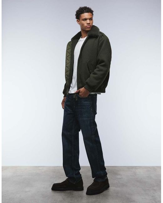 ASOS Black Wool Look Bomber Jacket With Faux Fur Collar for men