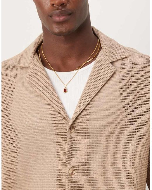 ASOS Natural Boxy Deep Revere Textured Shirt for men