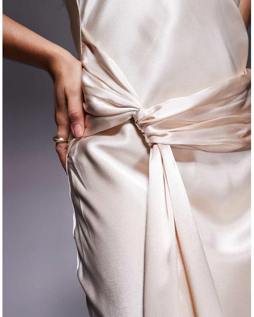Forever New Purple Satin Halter Neck Knot Drape Detail Maxi Dress