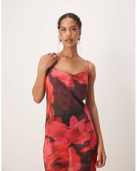 Aray Red Blur Floral Print Beach Maxi Dress