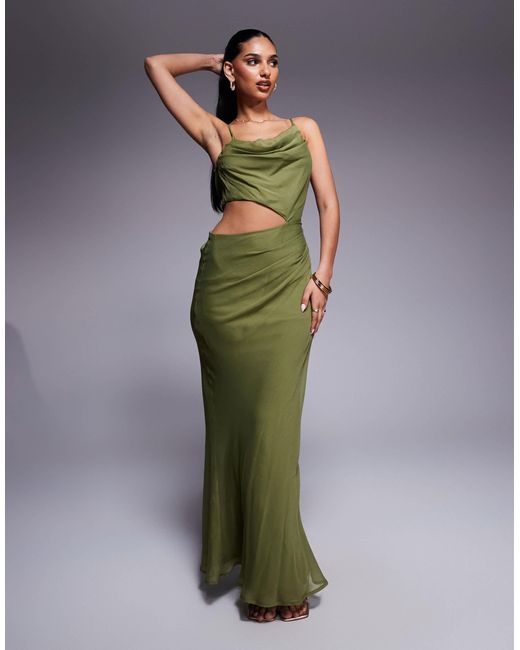 Asymmetrical Drape Detail Maxi Dress - Green main image 1