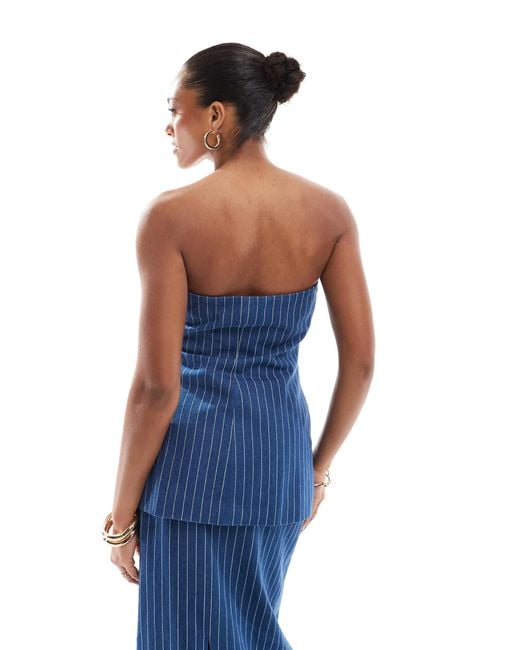 Top bandeau habillé et long d'ensemble - denim à fines rayures 4th & Reckless en coloris Blue