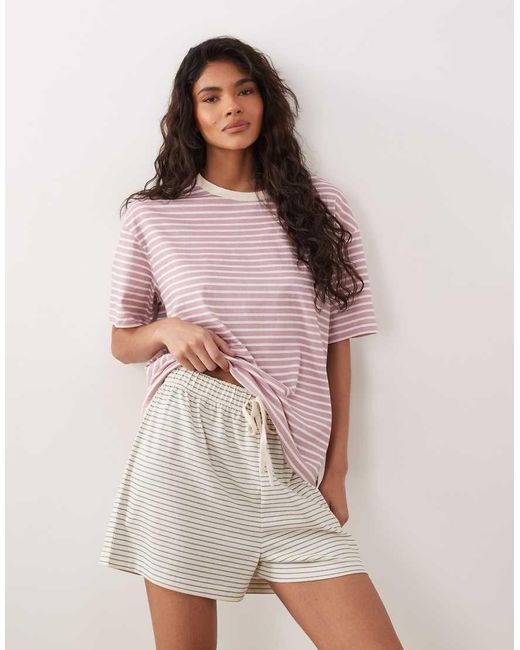 ASOS Pink Oversized Contrast Short Sleeve Pajama Set