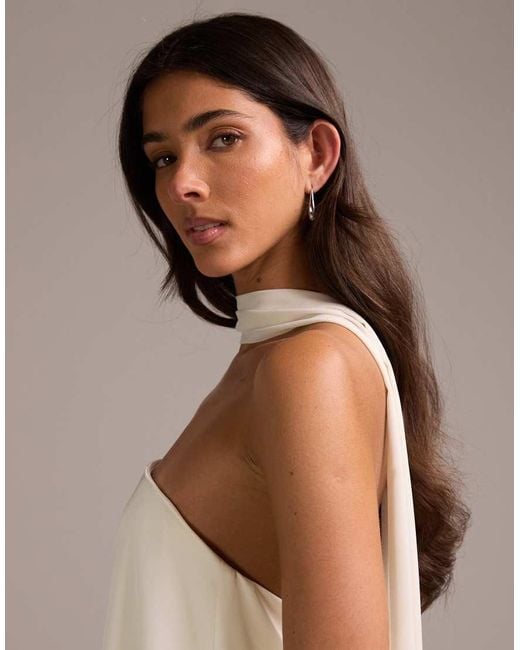 ASOS Natural Satin Bandeau Wedding Dress With Scarf