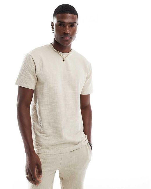 Only & Sons T-Shirt Met Korte Mouwen En Wafelstructuur in het Natural voor heren