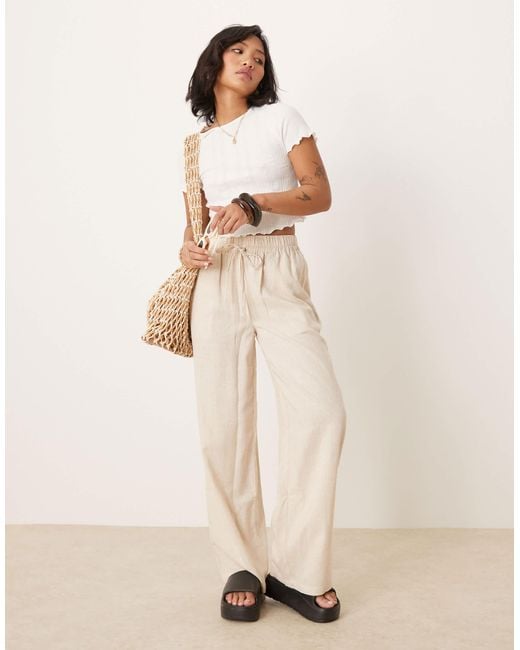 ASOS Natural Petite Pull On Trousers With Linen