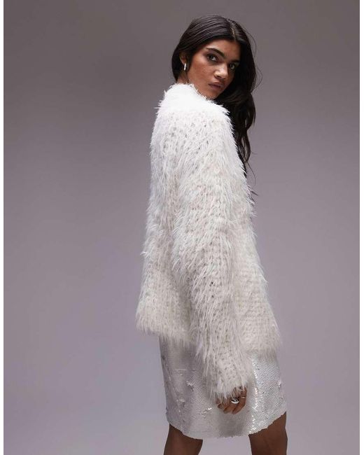 TOPSHOP Black Faux Mongolian Fur Mid Lenght Coat