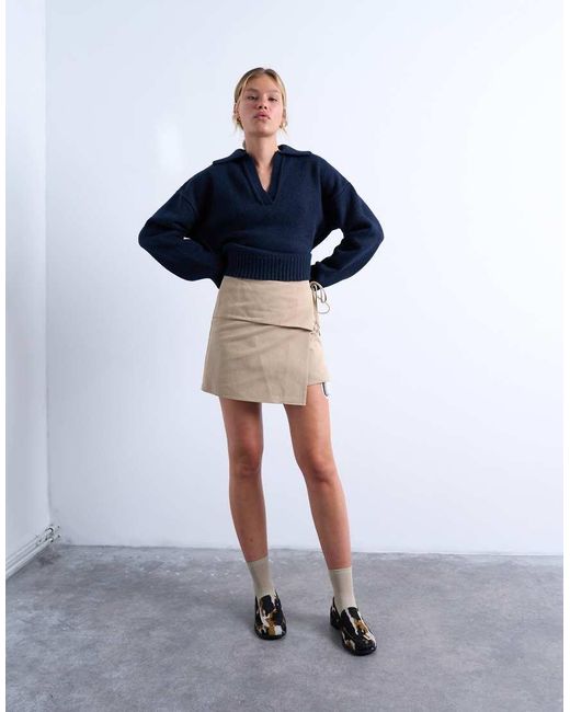 TOPSHOP Gebreide Trui Met V-Hals En Kraagje in het Blue