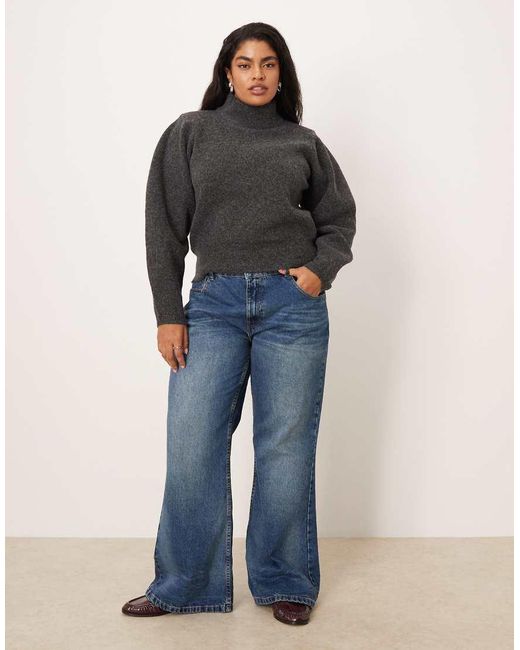 ASOS Black Asos Design Curve Shoulder Pad Extreme Sleeve Waisted Jumper