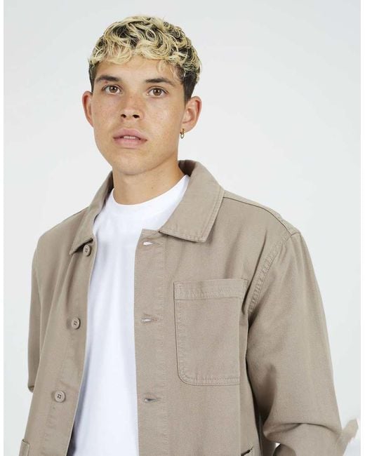 Brave Soul Natural Button-Through Cotton Shacket for men