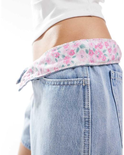 Pantalones Cortos Vaqueros Holgados De Talle Bajo Con Lavado Claro De -Azul Hollister de color Blue
