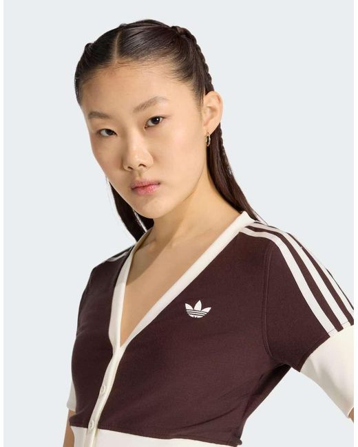 Adidas Originals Brown V-Neck Shirt With Buttons