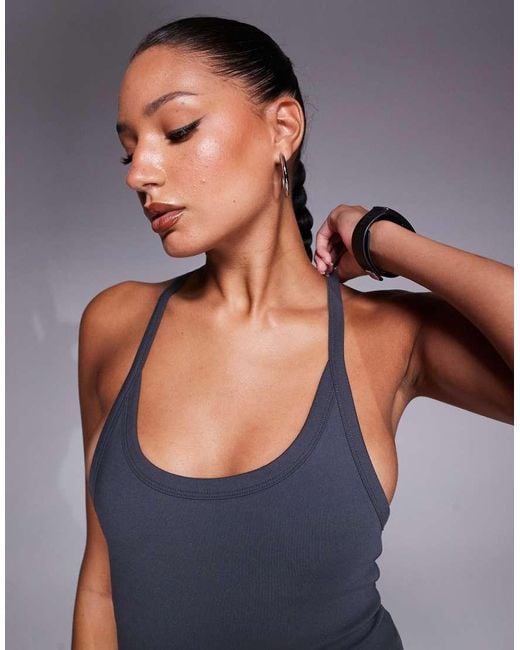 4505 Gray Icon Yoga Cami With Inner Bra And Adjustable Straps