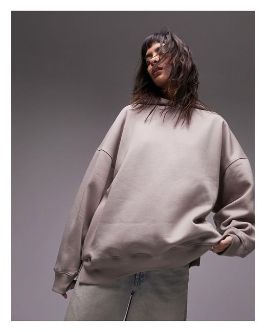 Premium - sweat à capuche oversize - taupe TOPSHOP en coloris Gray