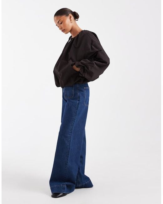 ASOS Black Asos Design Petite Cropped Bubble Hem Nylon Bomber Jacket