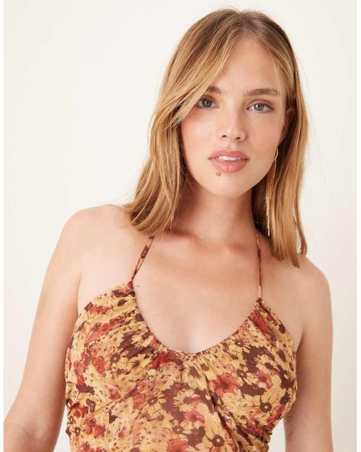 Motel Natural Alette Floral Print Halter Midaxi Dress