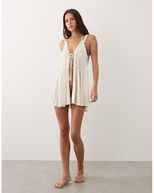 Miss Selfridge Natural Beach Tie Front Halterneck Mini Cover Up