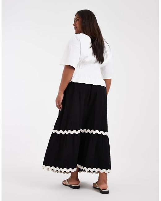 Vero Moda White Full Tiered Maxi Skirt With Contrast Scallop Trim