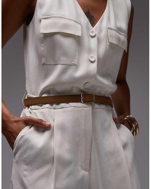 Mango Gray Linen Look Belted Waistcoat Jumpsuit
