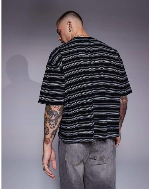 T-Shirt Oversize Squadrata Pesante Nera Testurizzata A Righe di ASOS in Gray da Uomo