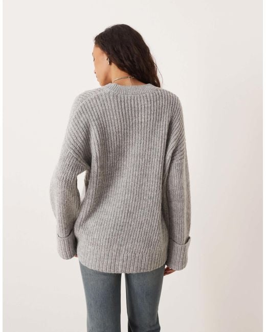 JJXX Gray Oversized Knit Jumper With Fold Up Sleeves