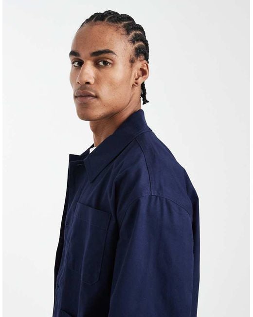 ASOS Blue Oversized Worker Jacket for men