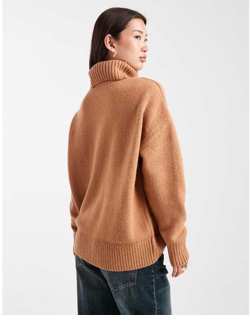 Miss Selfridge Natural Oversized Roll Neck Split Hem Jumper