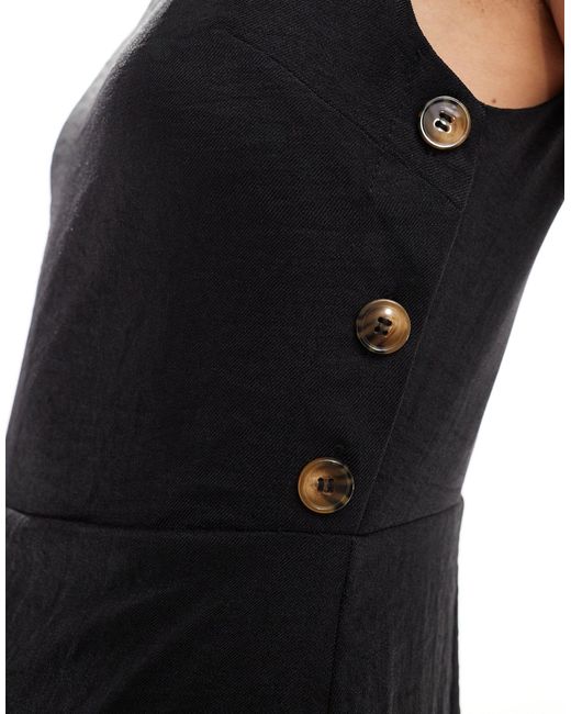 ASOS Black High Neck Button Side Detailed Wide Leg Jumpsuit