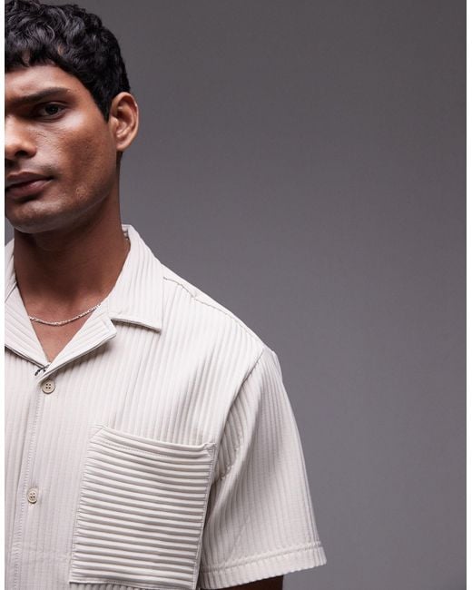 Topman – kurzärmliges plissee-hemd in Brown für Herren