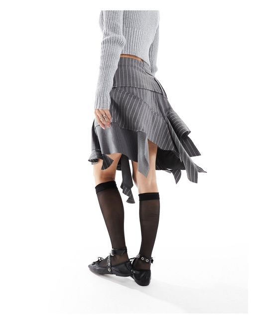 Reclaimed (vintage) Gray Limited Edition Spliced Pinstripe Skirt With Raw Hem