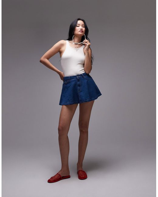 TOPSHOP Blue Denim Full Mini Skirt