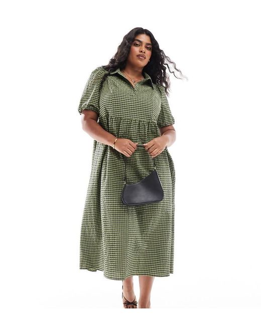 green gingham elsa smock midi dress Nobody's Child Hebe Midaxi in Cyberjammies