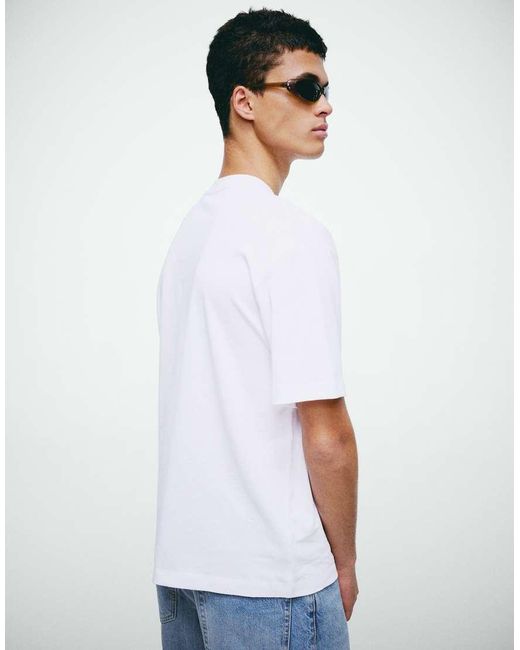 Bershka White Relaxed Fit Gorillaz Print T-shirt for men