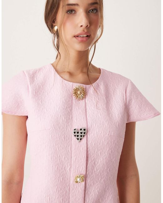 Sister Jane Pink Dream Jewelled Button Jacquard Mini Dress for men