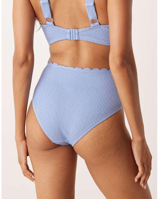 Peek & Beau Blue Crinkle High Waist Bikini Bottom With Scallop Detail