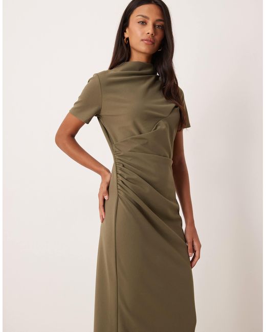 ASOS Natural Pleated Drape High Neck Midaxi Dress