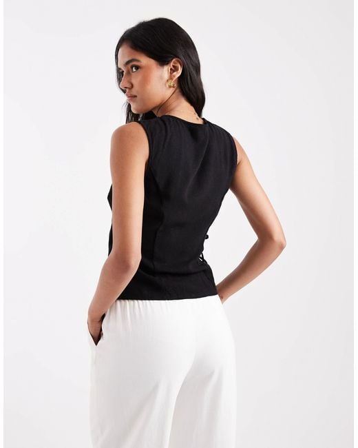 ASOS Black Linen Blend Wrap Tie Detail Waistcoat