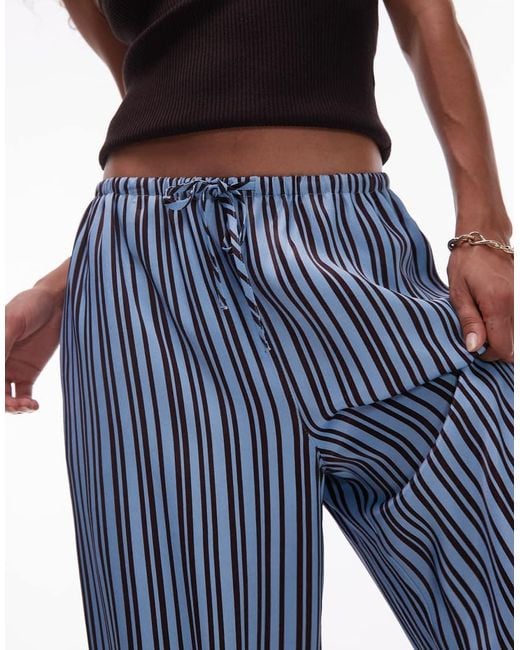 TOPSHOP Blue Co Ord Satin Tie Waist Wide Leg Trouser